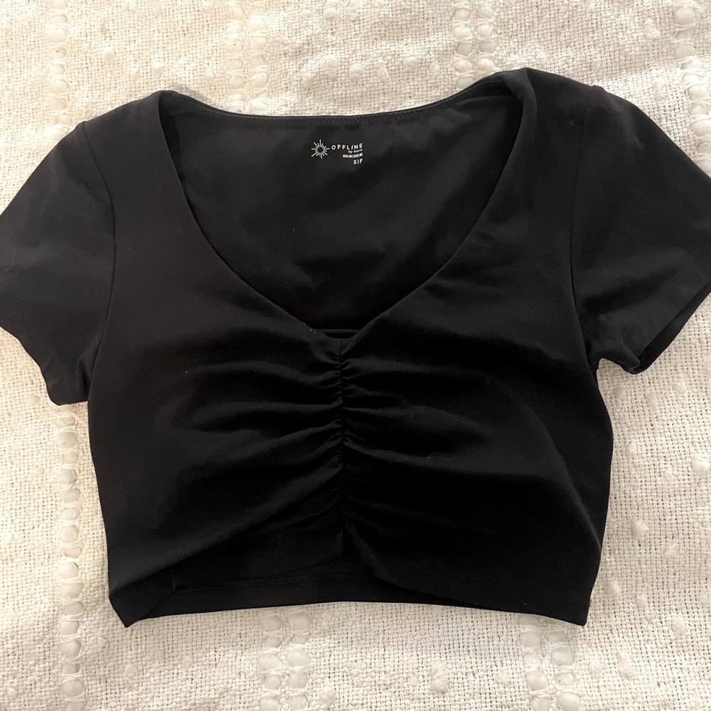 Aerie Offline black scrunch short sleeve top